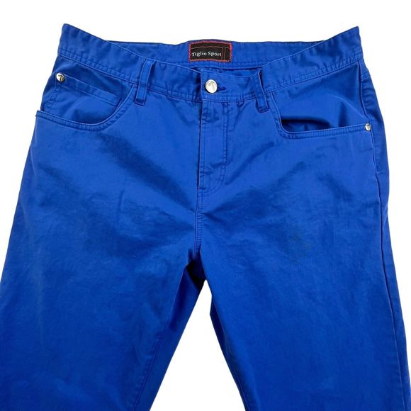 Tiglio Sport Chino Jeans Pants Monaco Style Blue Straight Leg Men's Size 34x30 - Picture 3 of 16